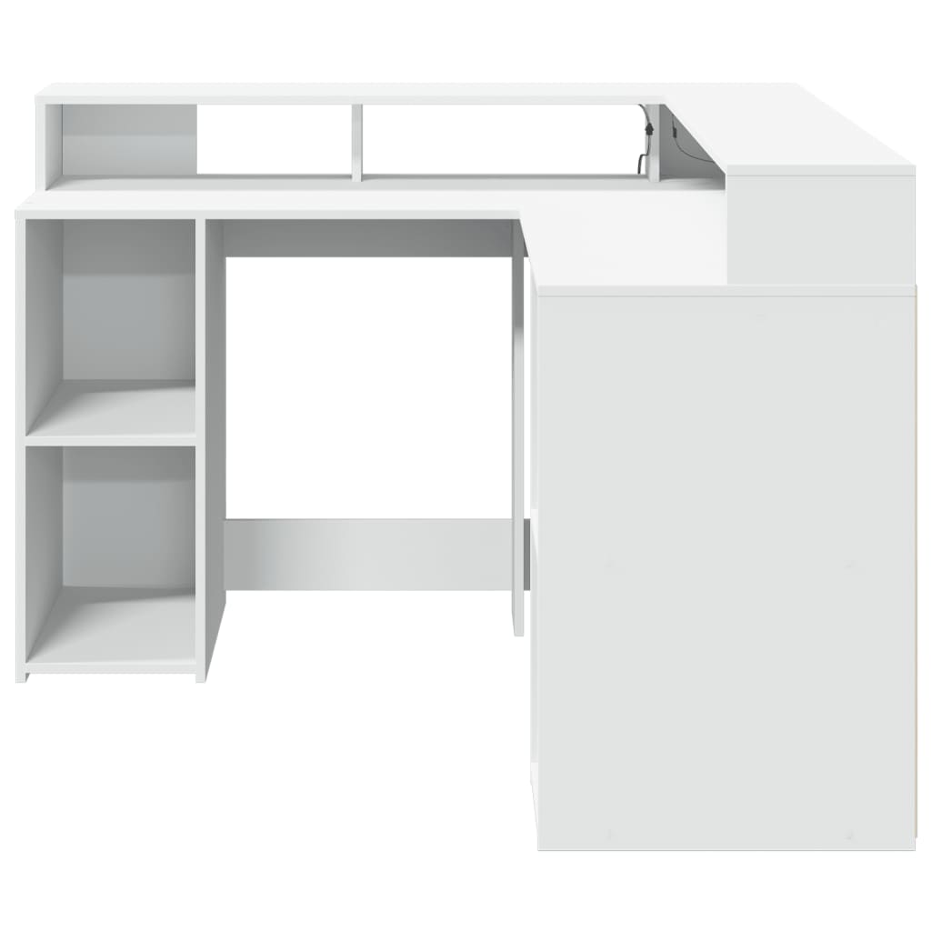 vidaXL Birou cu lumini LED, alb, 130x130x91 cm, lemn prelucrat vidaXL Birou cu lumini LED, alb, 130x130x91 cm, lemn prelucrat
