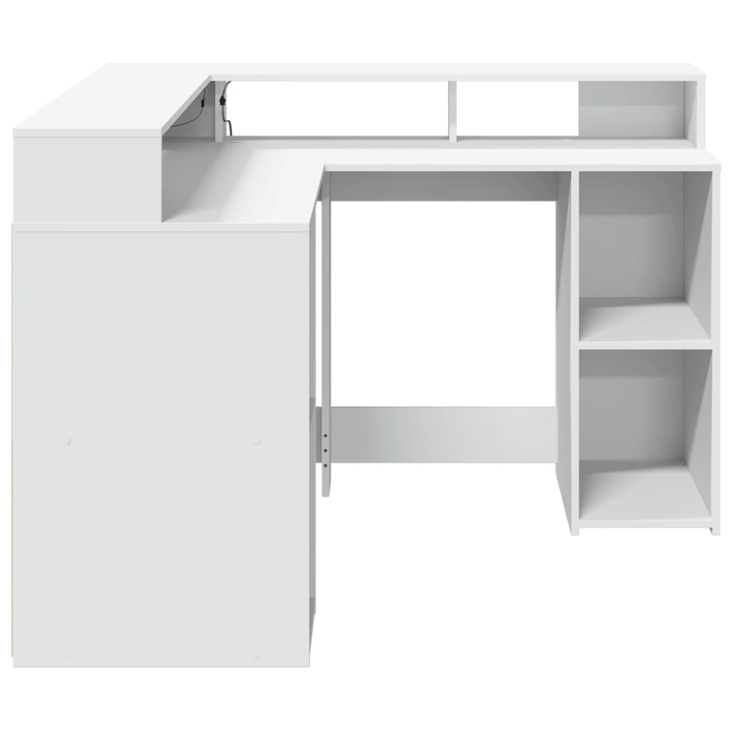 vidaXL Birou cu lumini LED, alb, 130x130x91 cm, lemn prelucrat vidaXL Birou cu lumini LED, alb, 130x130x91 cm, lemn prelucrat