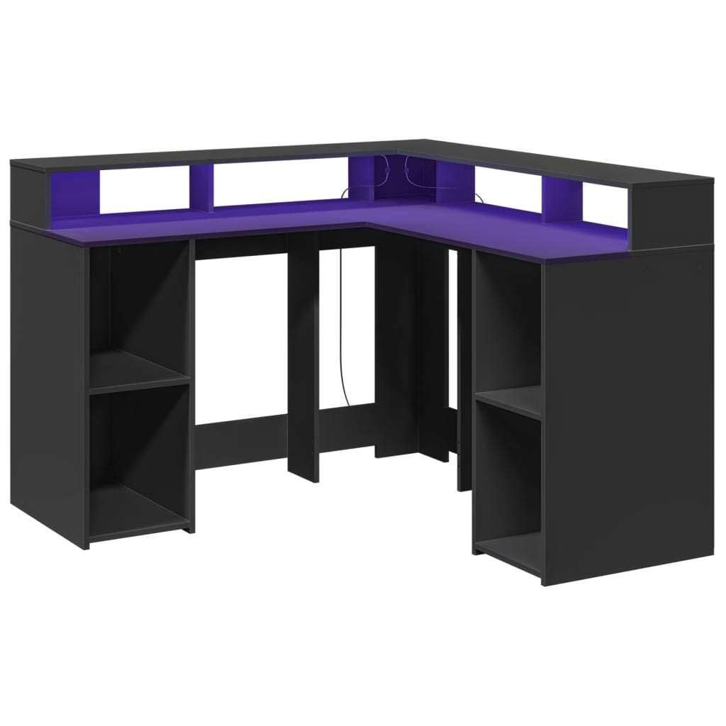vidaXL Birou cu lumini LED, negru, 130x130x91 cm, lemn prelucrat vidaXL Birou cu lumini LED, negru, 130x130x91 cm, lemn prelucrat