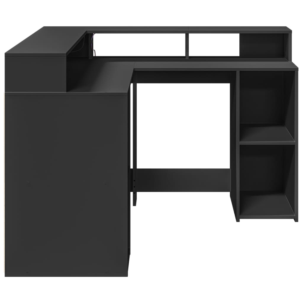 vidaXL Birou cu lumini LED, negru, 130x130x91 cm, lemn prelucrat vidaXL Birou cu lumini LED, negru, 130x130x91 cm, lemn prelucrat