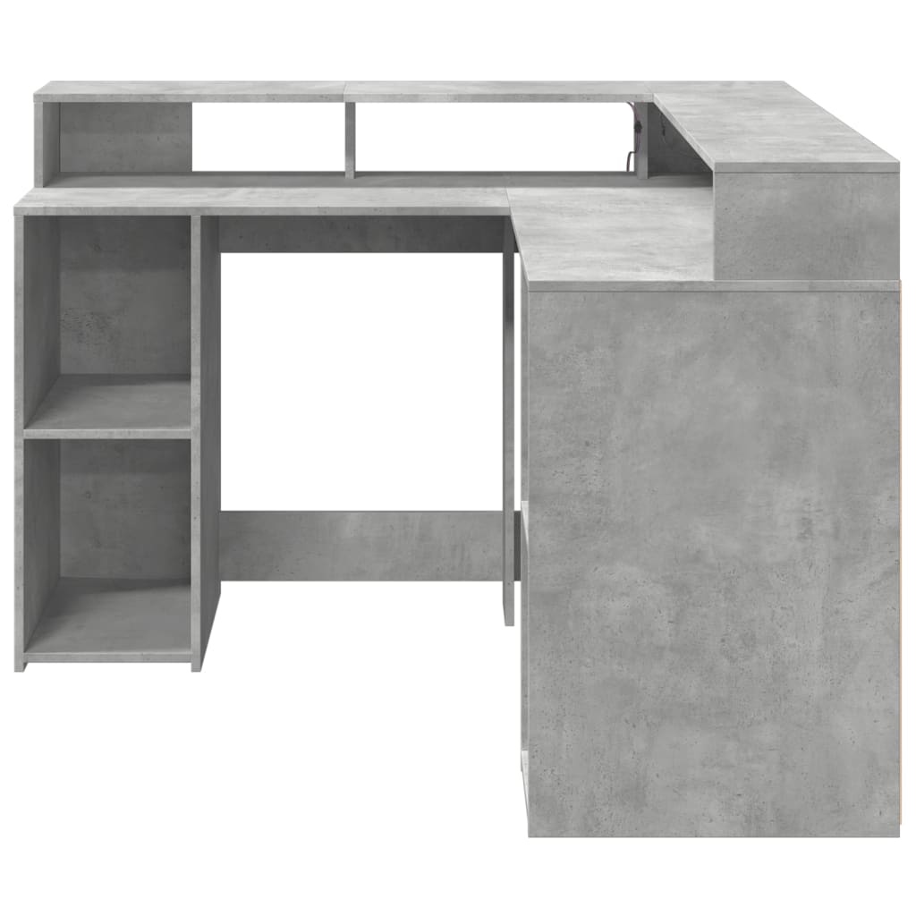vidaXL Birou cu lumini LED, gri beton, 130x130x91 cm, lemn prelucrat vidaXL Birou cu lumini LED, gri beton, 130x130x91 cm, lemn prelucrat