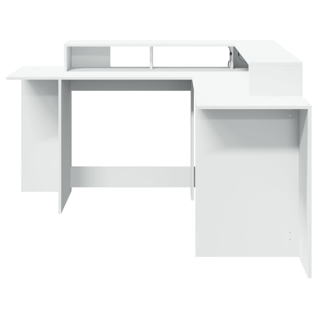vidaXL Birou cu lumini LED, alb, 152x152x91 cm, lemn prelucrat