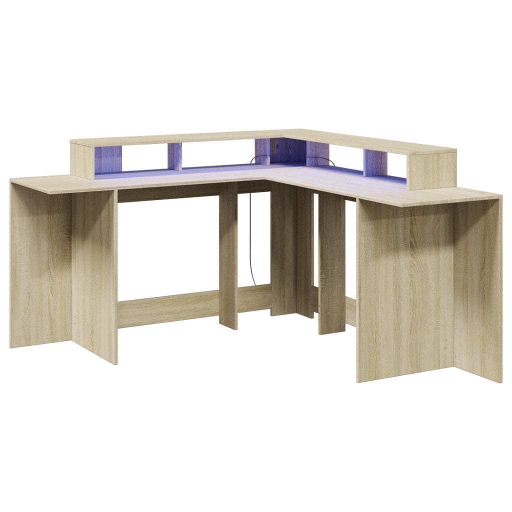 vidaXL Birou cu lumini LED stejar sonoma 152x152x91 cm, lemn prelucrat vidaXL Birou cu lumini LED stejar sonoma 152x152x91 cm, lemn prelucrat