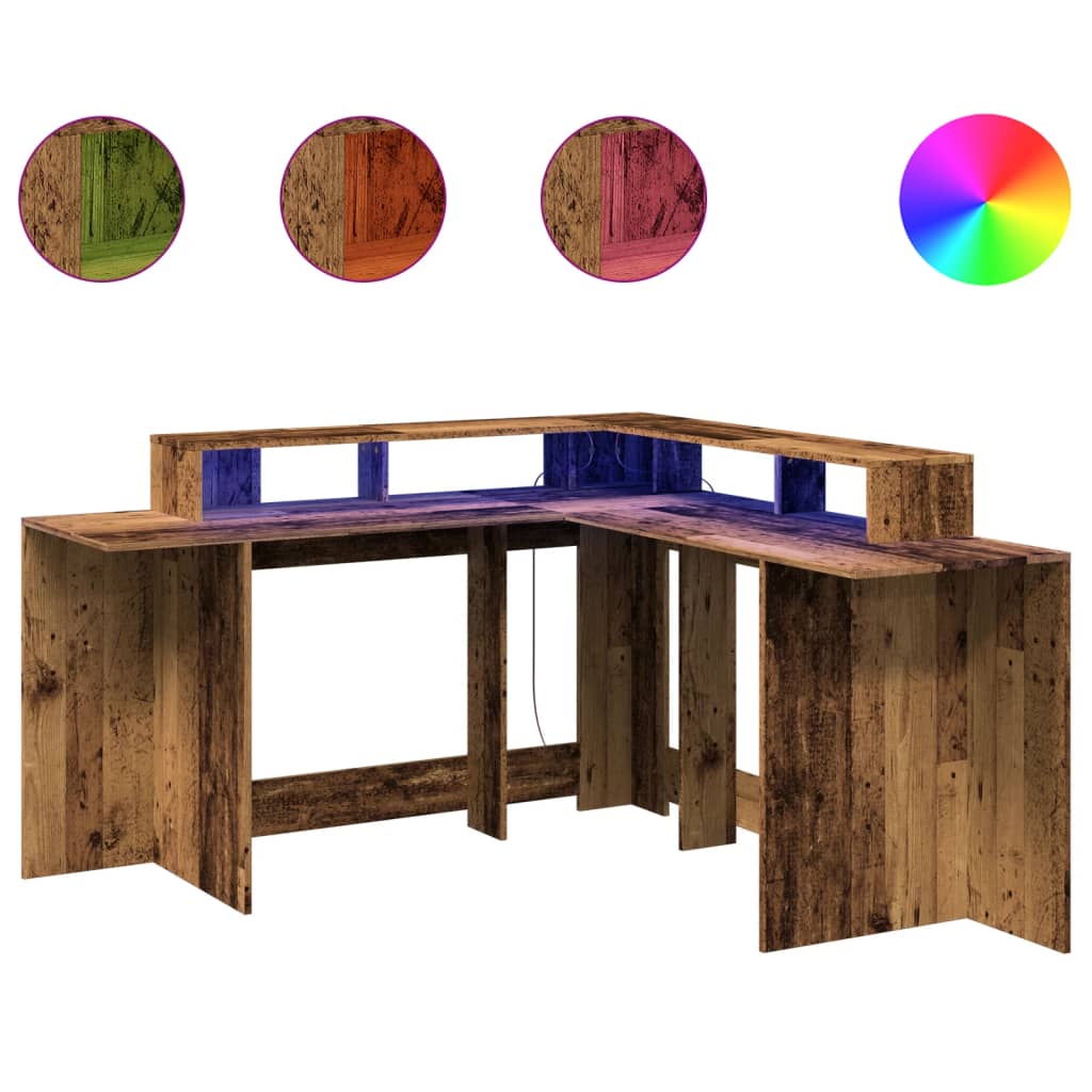 vidaXL Birou cu lumini LED, lemn vechi, 152x152x91 cm, lemn prelucrat vidaXL Birou cu lumini LED, lemn vechi, 152x152x91 cm, lemn prelucrat