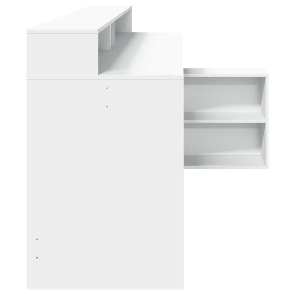 vidaXL Birou cu lumini LED, alb, 200x104x91 cm, lemn prelucrat