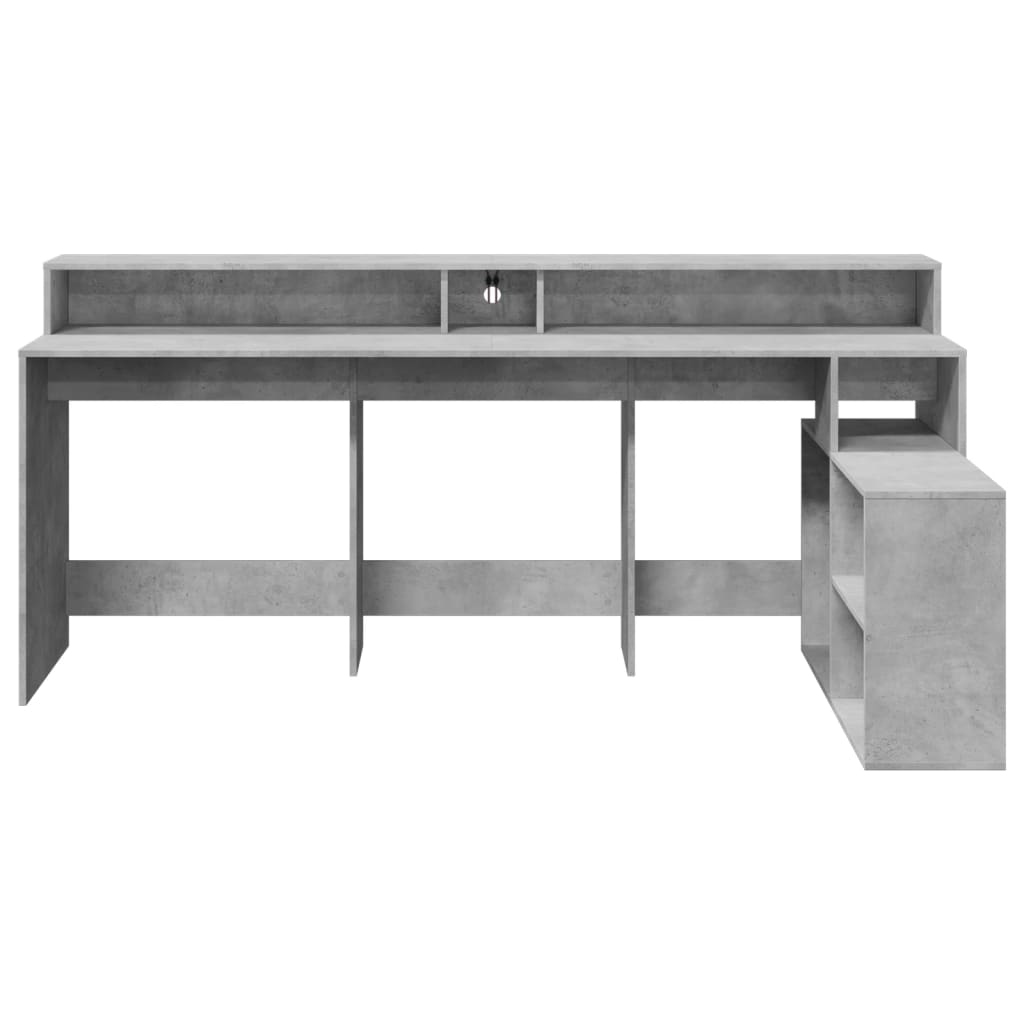 vidaXL Birou cu lumini LED, gri beton, 200x104x91 cm, lemn prelucrat vidaXL Birou cu lumini LED, gri beton, 200x104x91 cm, lemn prelucrat