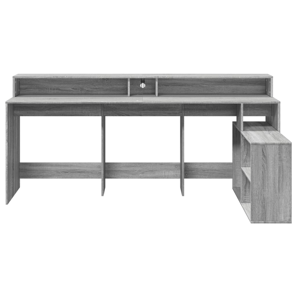 vidaXL Birou cu lumini LED, gri sonoma, 200x104x91 cm, lemn prelucrat vidaXL Birou cu lumini LED, gri sonoma, 200x104x91 cm, lemn prelucrat