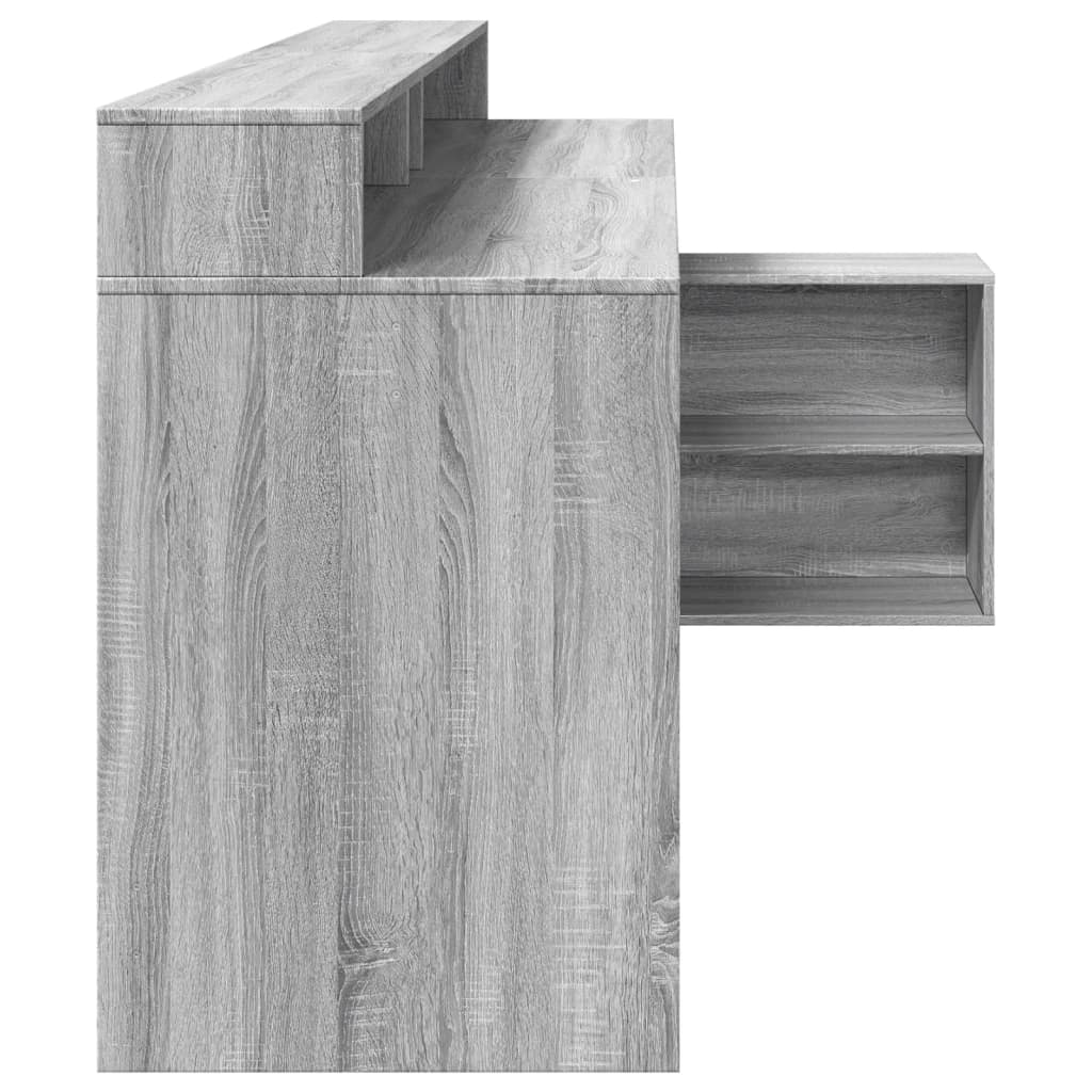 vidaXL Birou cu lumini LED, gri sonoma, 200x104x91 cm, lemn prelucrat vidaXL Birou cu lumini LED, gri sonoma, 200x104x91 cm, lemn prelucrat