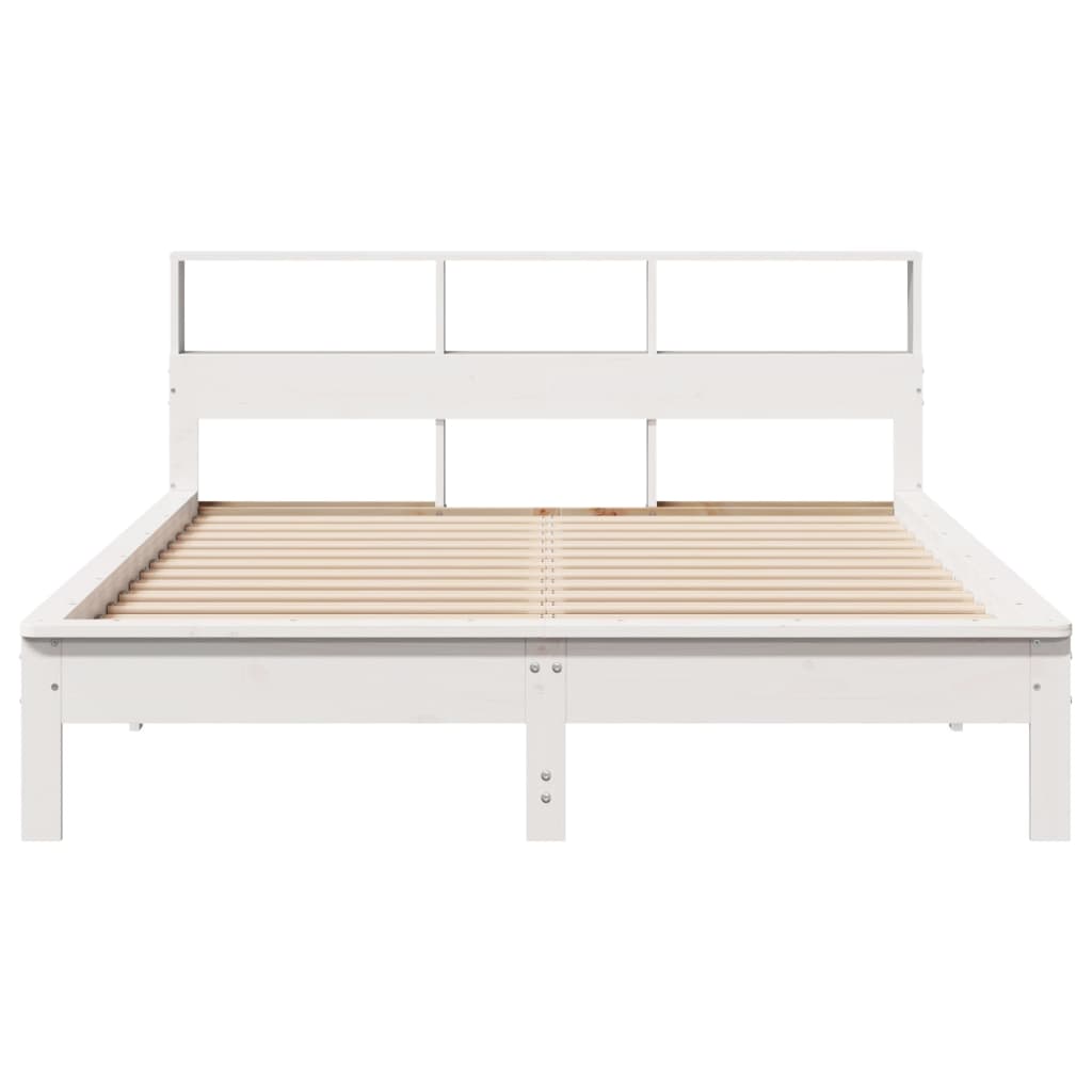 vidaXL Cadru de pat fără saltea, alb, 135x190 cm, lemn masiv de pin