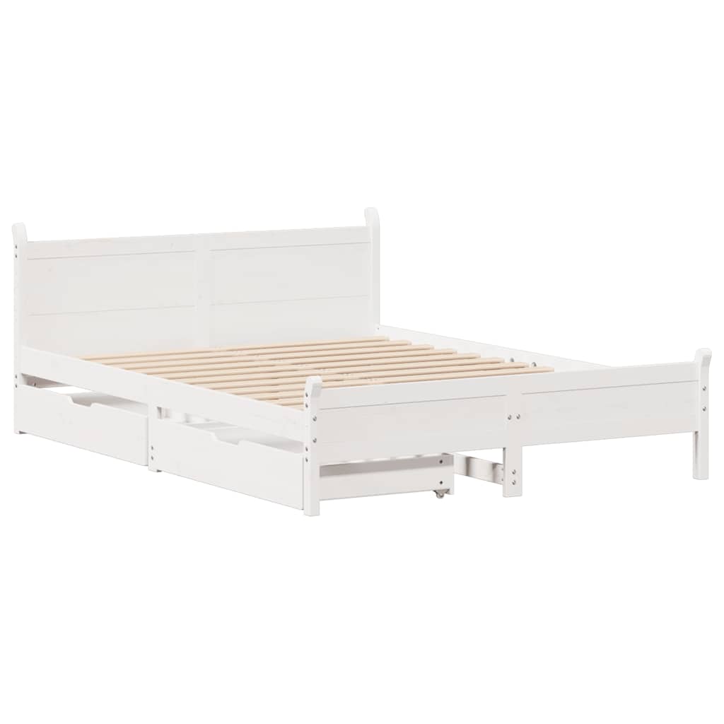 vidaXL Cadru de pat fără saltea, alb, 135x190 cm, lemn masiv de pin