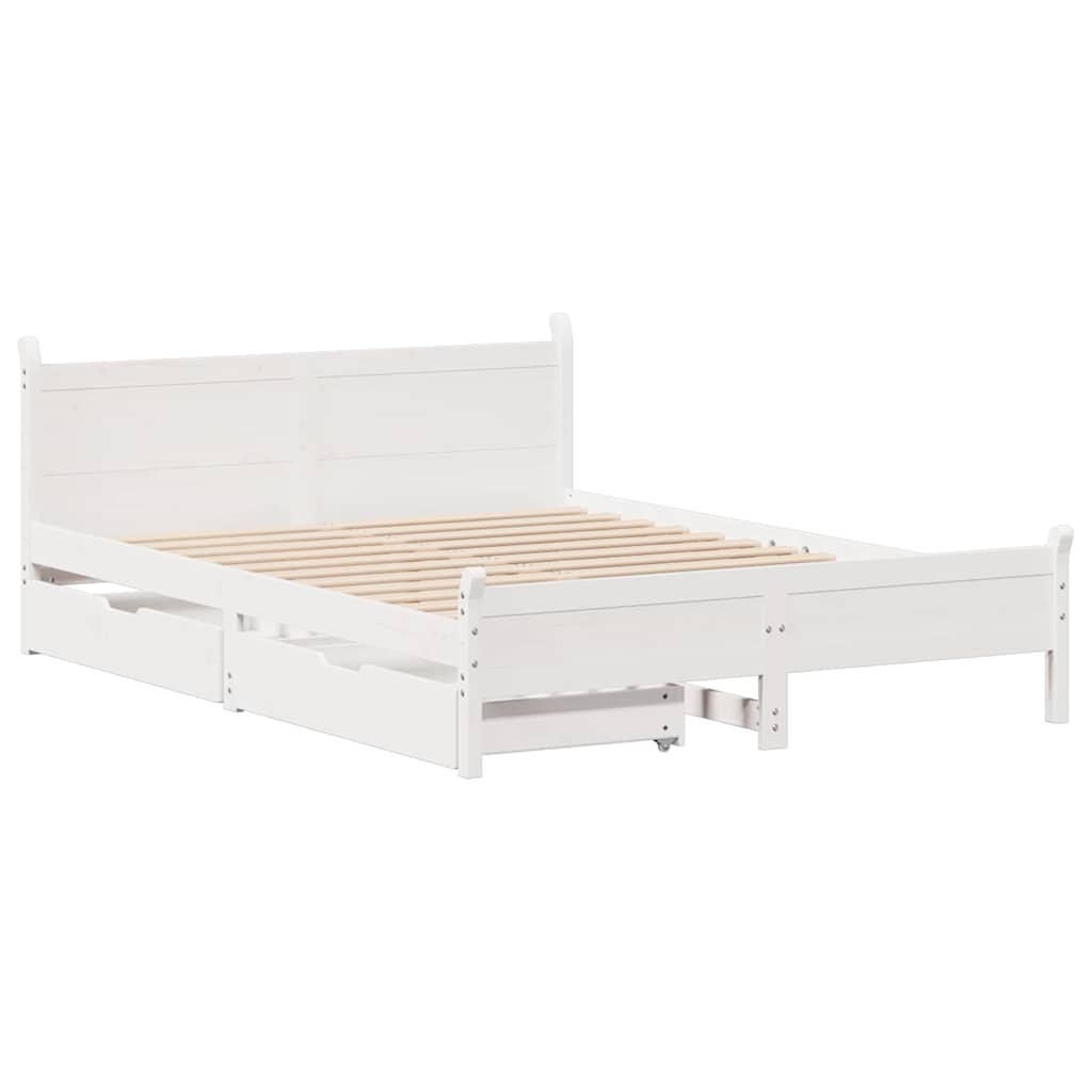 vidaXL Cadru de pat fără saltea, alb, 120x190 cm, lemn masiv pin
