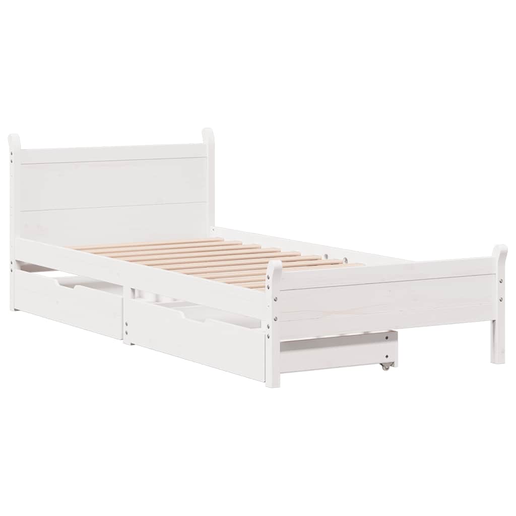 vidaXL Cadru de pat fără saltea, alb, 75x190 cm, lemn masiv de pin