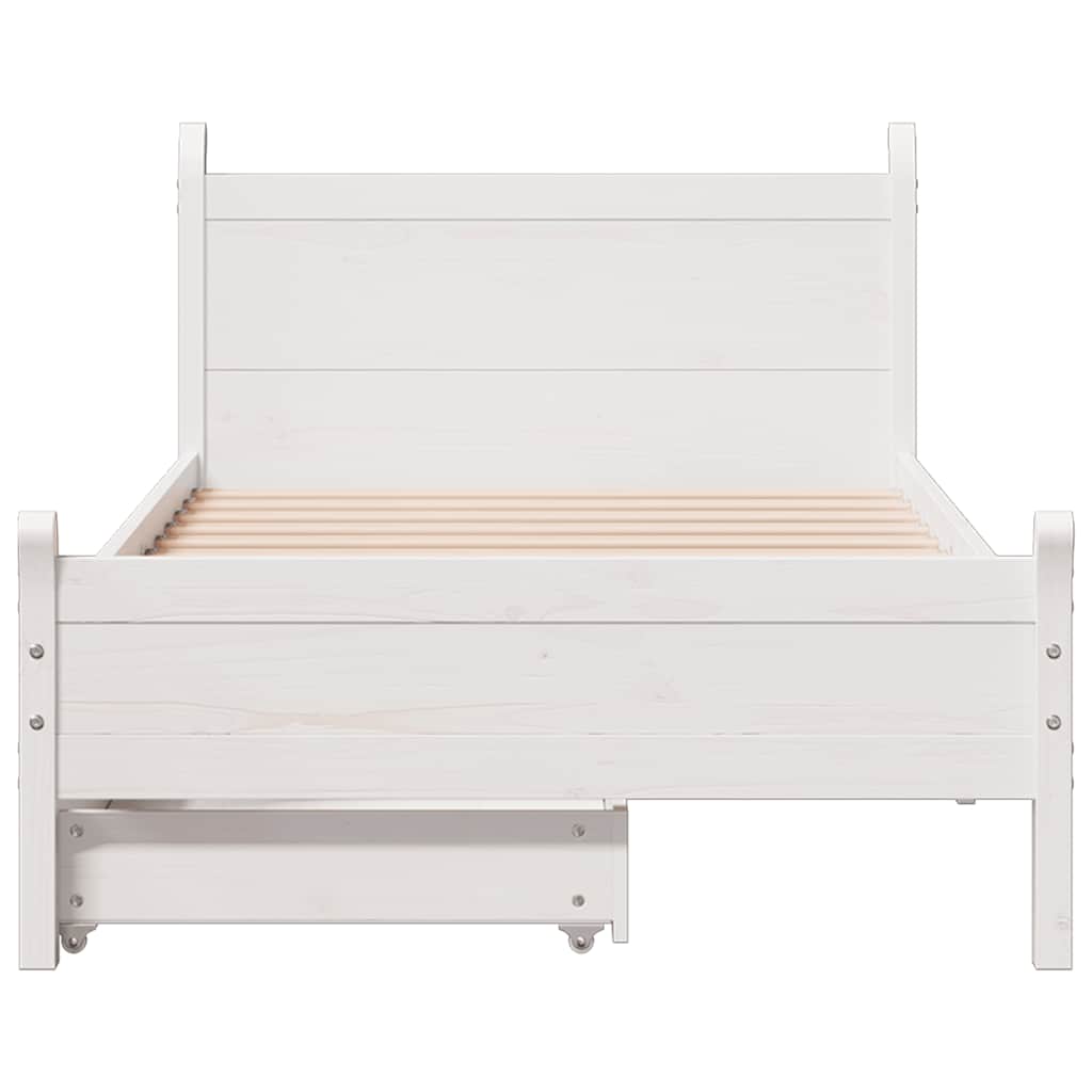 vidaXL Cadru de pat fără saltea, alb, 75x190 cm, lemn masiv de pin