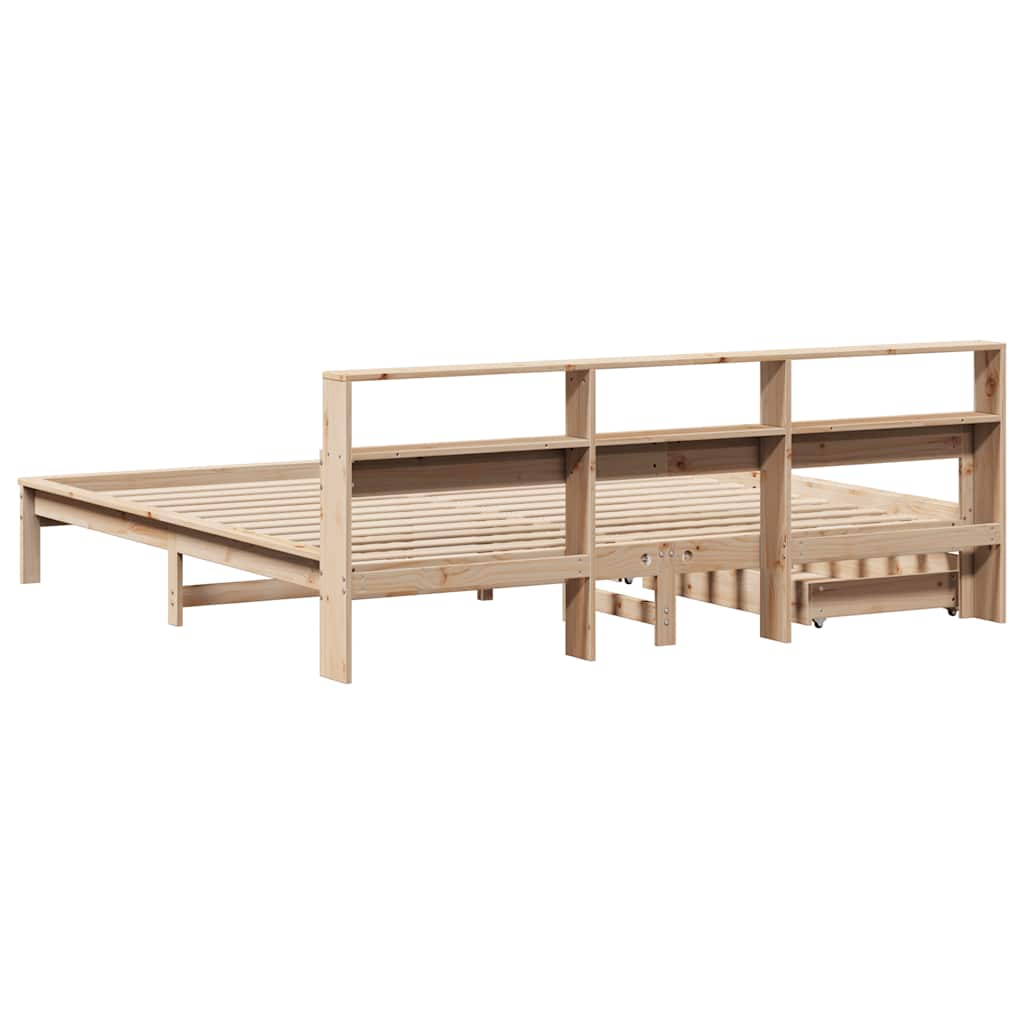 vidaXL Pat cu bibliotecă fără saltea, 200x200 cm, lemn masiv de pin