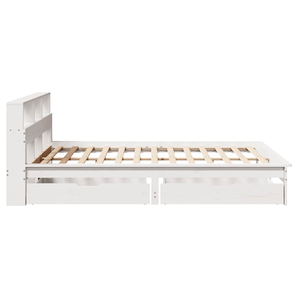 vidaXL Pat cu bibliotecă fără saltea, alb, 160x200 cm, lemn masiv pin
