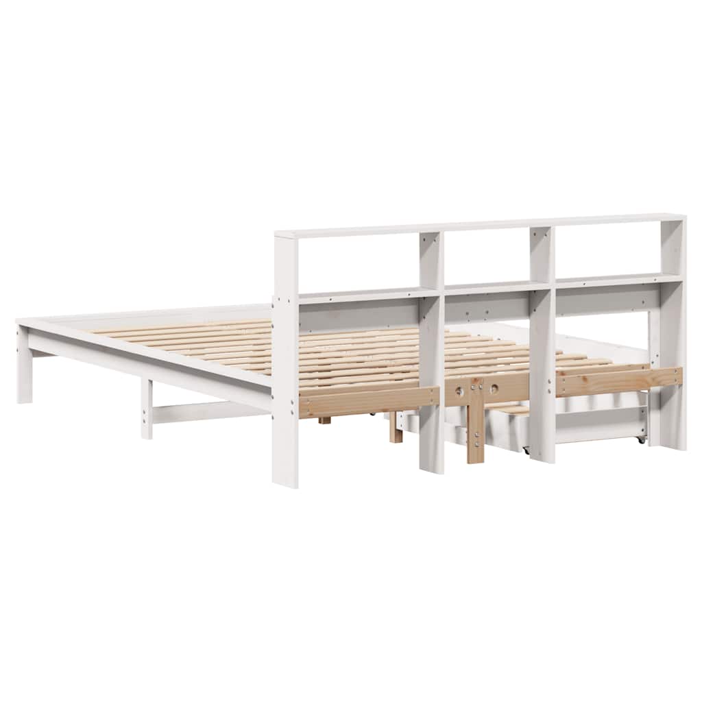 vidaXL Pat cu bibliotecă fără saltea, alb, 160x200 cm, lemn masiv pin