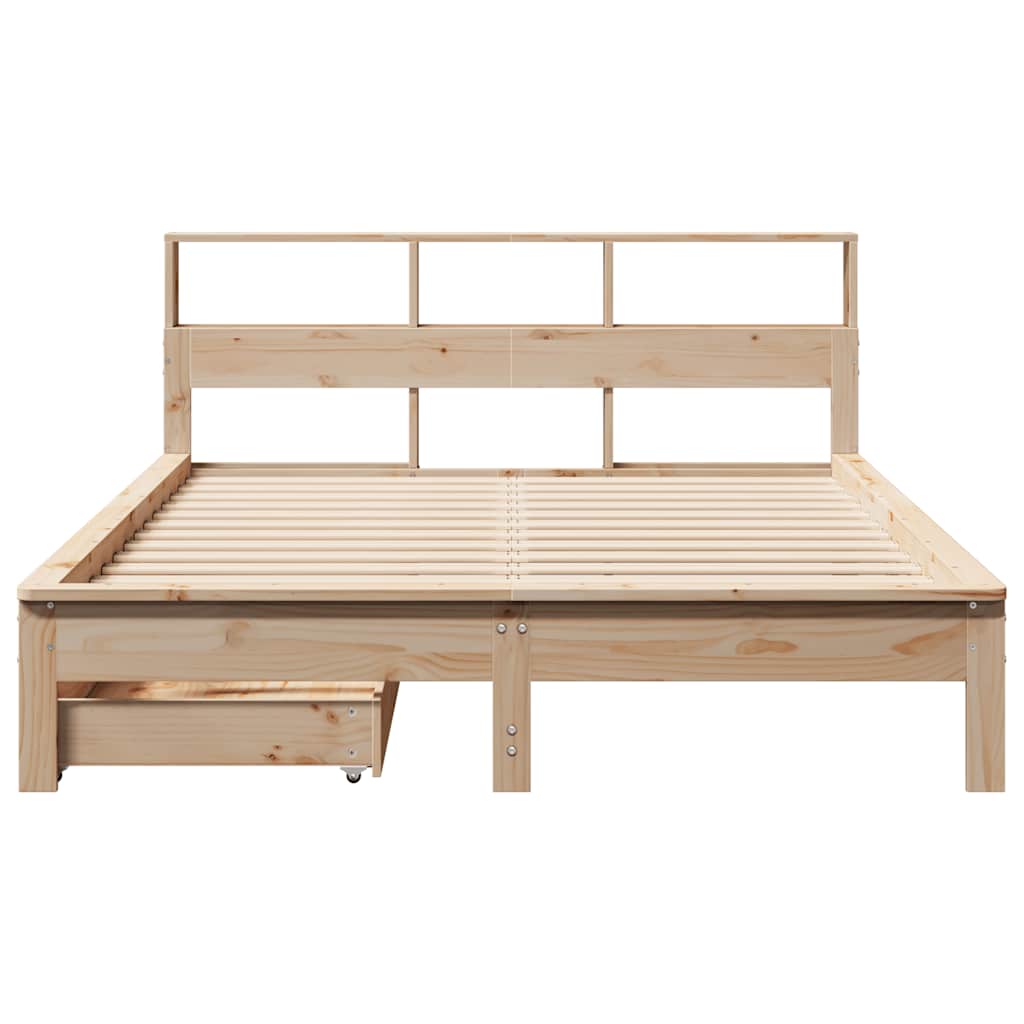 vidaXL Pat cu bibliotecă fără saltea, 150x200 cm, lemn masiv de pin