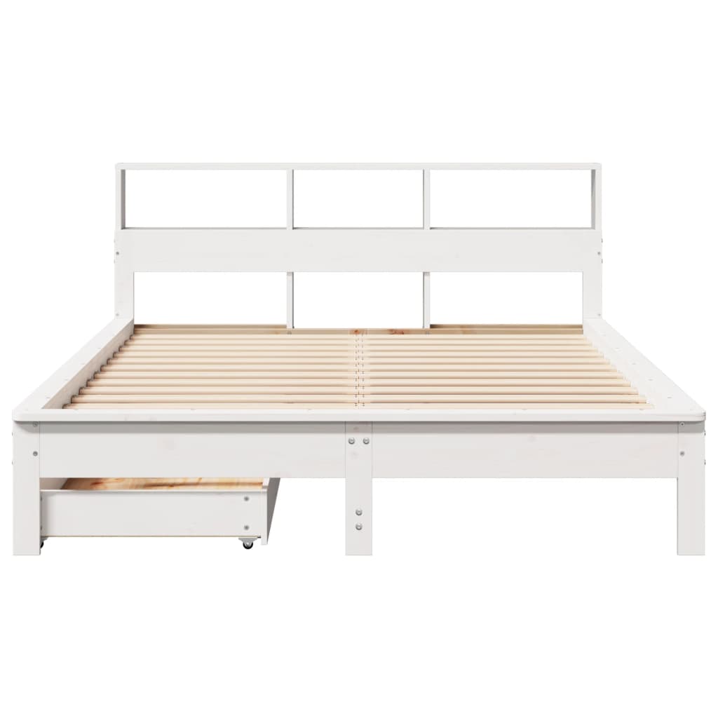 vidaXL Pat cu bibliotecă fără saltea, alb, 140x200 cm, lemn masiv pin vidaXL Pat cu bibliotecă fără saltea, alb, 140x200 cm, lemn masiv pin