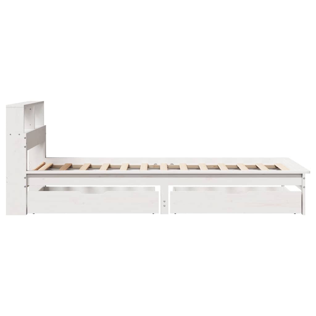 vidaXL Pat cu bibliotecă fără saltea, alb, 100x200 cm, lemn masiv pin vidaXL Pat cu bibliotecă fără saltea, alb, 100x200 cm, lemn masiv pin