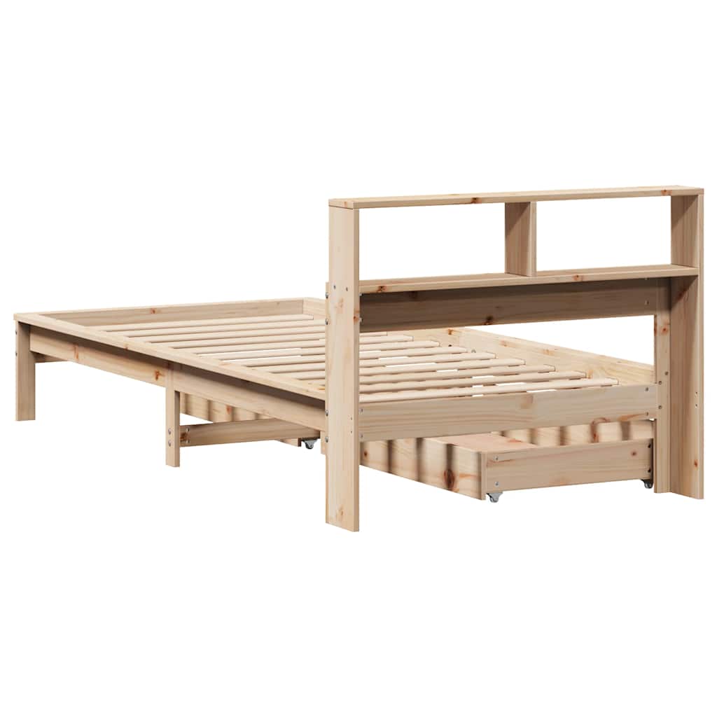 vidaXL Pat cu bibliotecă fără saltea, 90x200 cm, lemn masiv pin vidaXL Pat cu bibliotecă fără saltea, 90x200 cm, lemn masiv pin