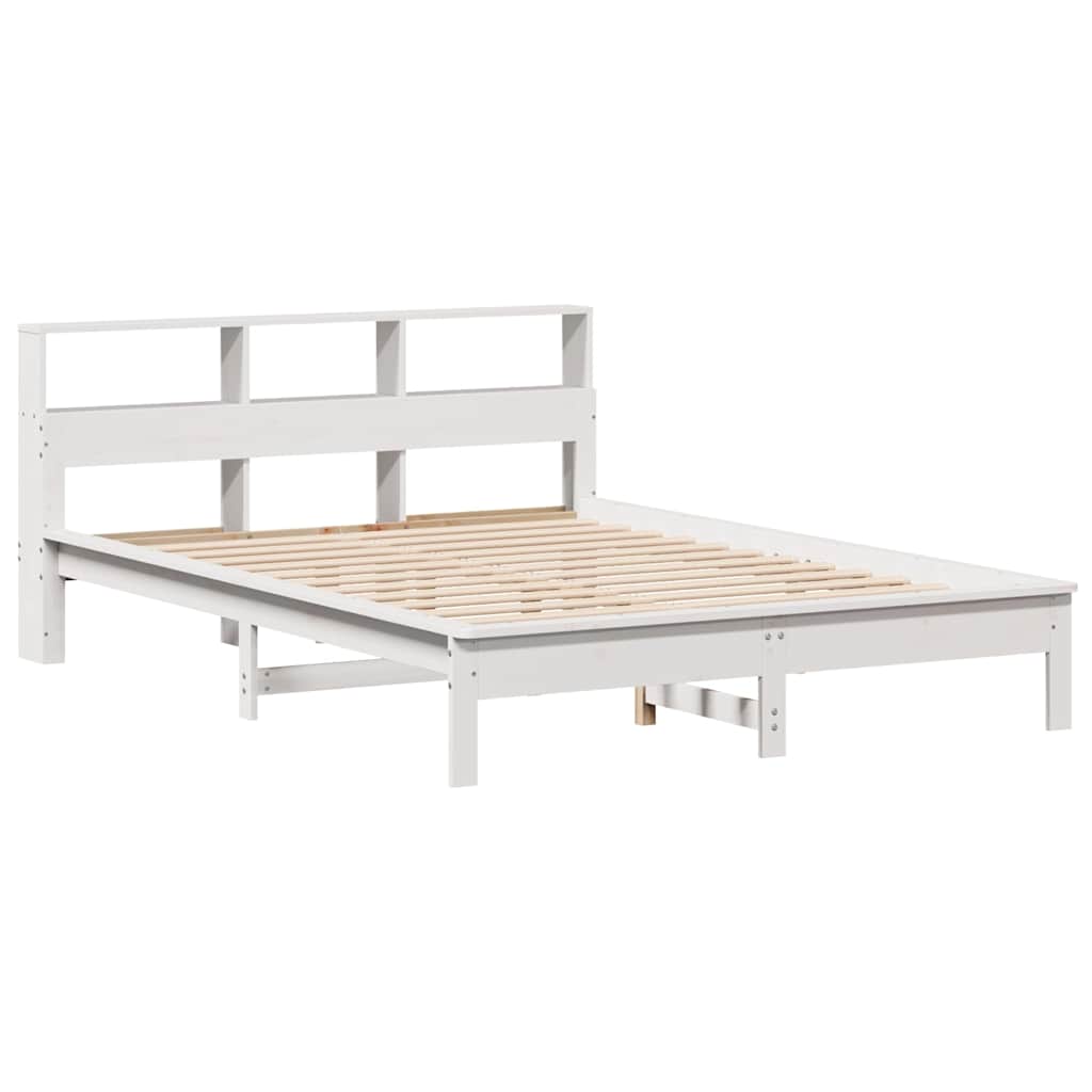 vidaXL Pat cu bibliotecă fără saltea, alb, 140x190 cm, lemn masiv pin