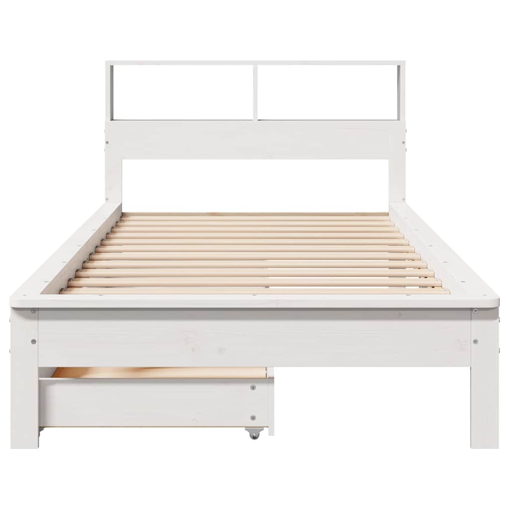 vidaXL Pat cu bibliotecă fără saltea, alb, 90x190 cm, lemn masiv pin vidaXL Pat cu bibliotecă fără saltea, alb, 90x190 cm, lemn masiv pin
