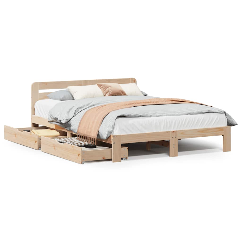 vidaXL Cadru de pat fără saltea, 135x190 cm, lemn masiv de pin vidaXL Cadru de pat fără saltea, 135x190 cm, lemn masiv de pin