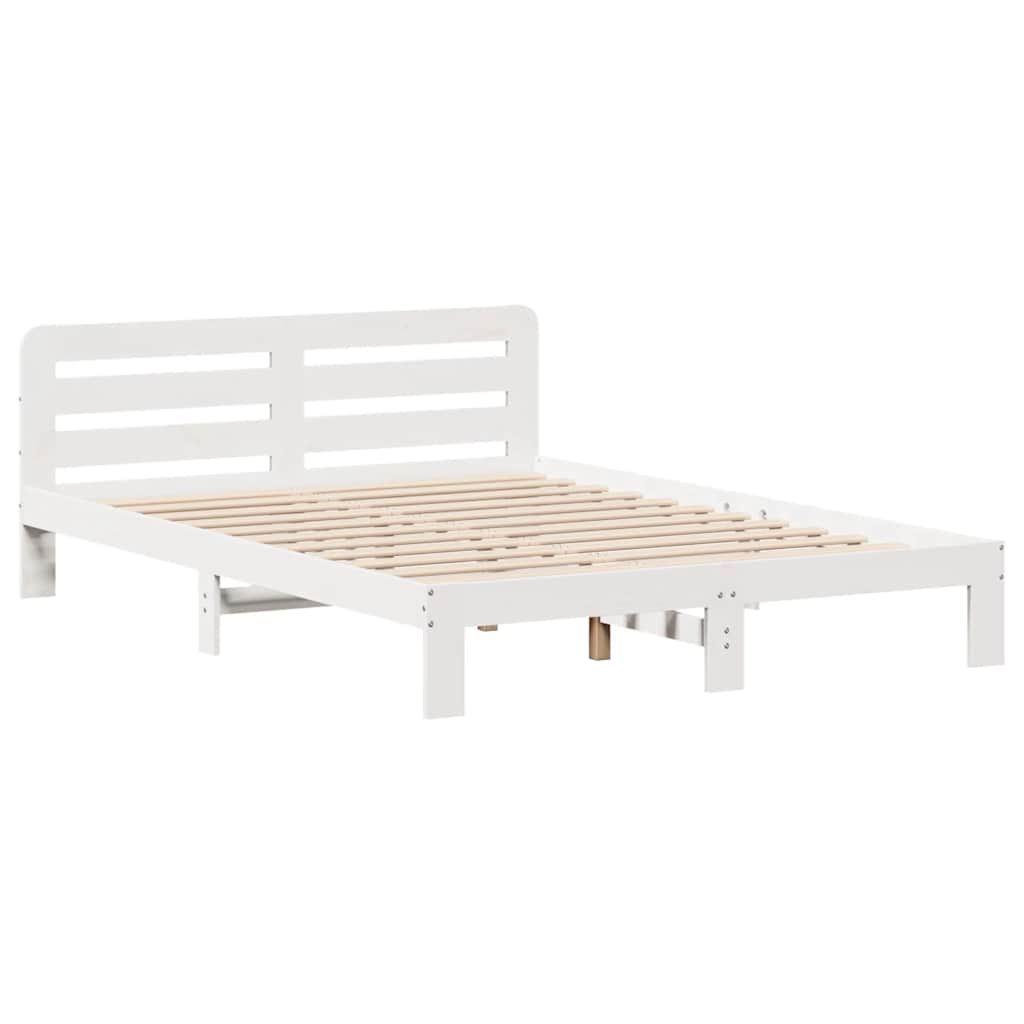 vidaXL Cadru de pat fără saltea, alb, 135x190 cm, lemn masiv de pin