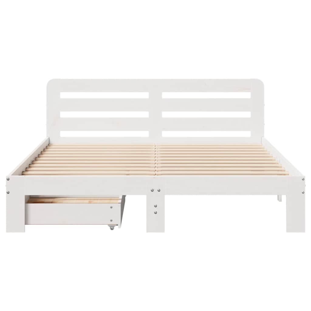 vidaXL Cadru de pat fără saltea, alb, 140x190 cm, lemn masiv de pin vidaXL Cadru de pat fără saltea, alb, 140x190 cm, lemn masiv de pin