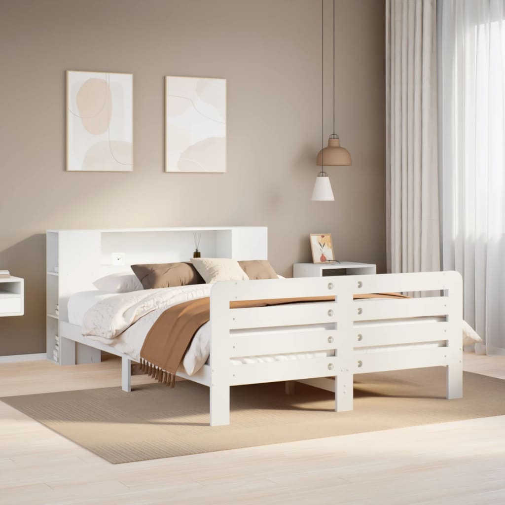 vidaXL Cadru de pat fără saltea, alb, 120x200 cm, lemn masiv pin vidaXL Cadru de pat fără saltea, alb, 120x200 cm, lemn masiv pin