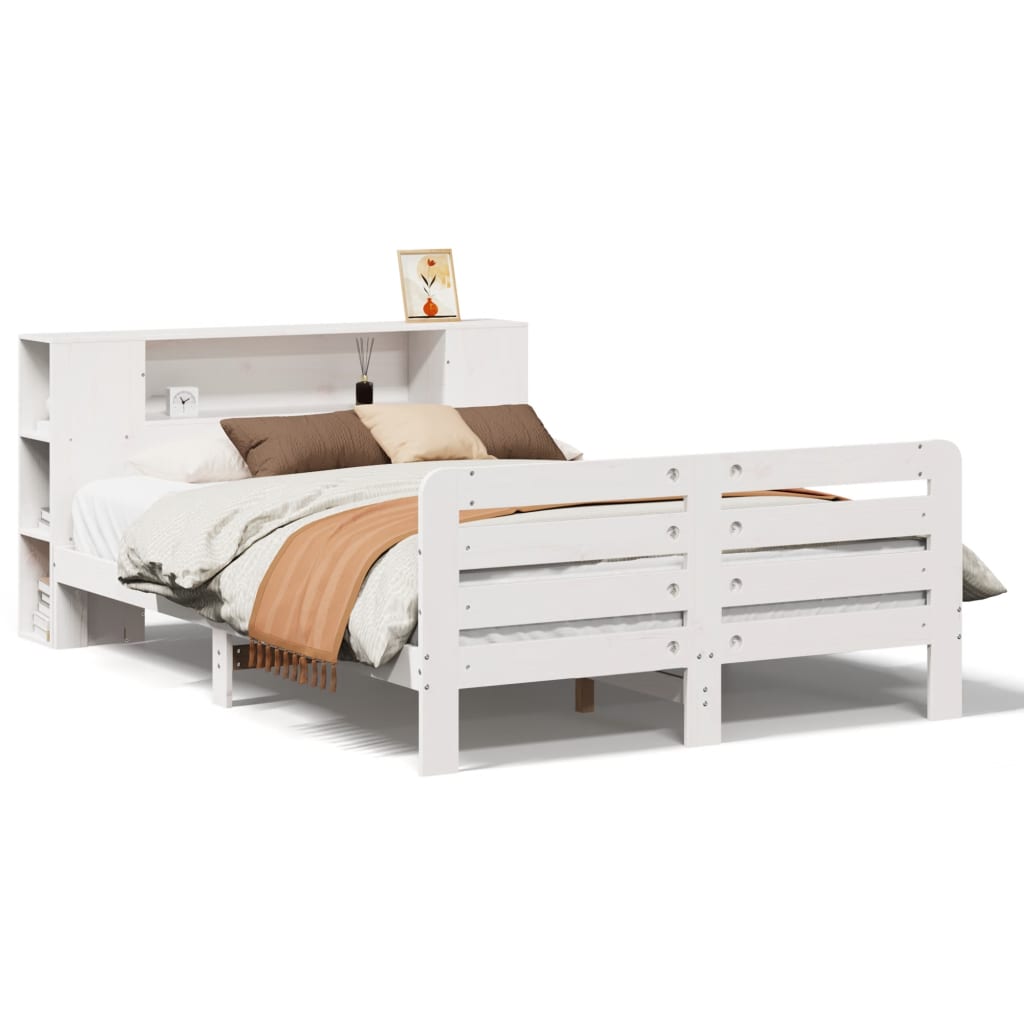 vidaXL Cadru de pat fără saltea, alb, 140x190 cm, lemn masiv de pin