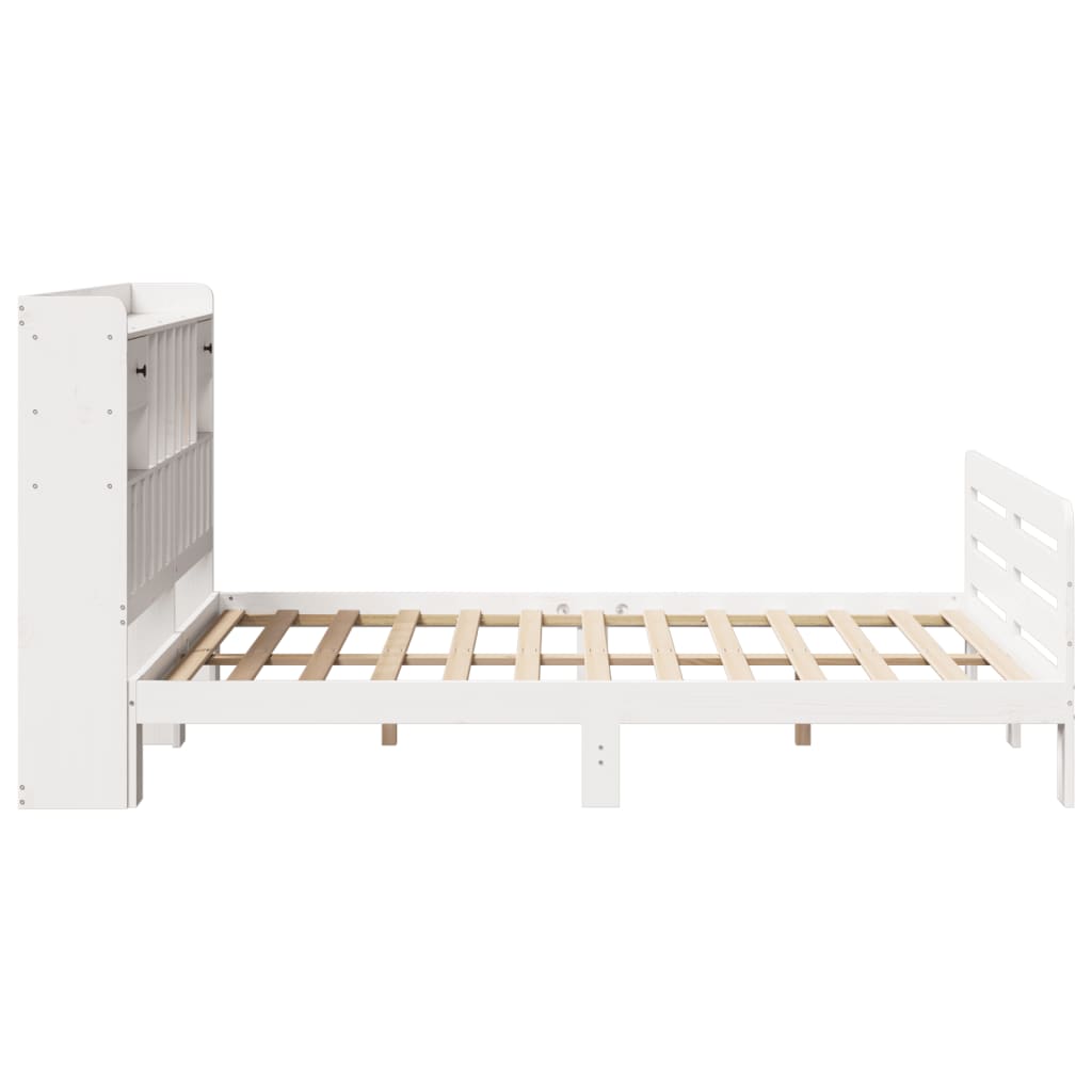 vidaXL Pat cu bibliotecă fără saltea, alb, 150x200 cm, lemn masiv pin