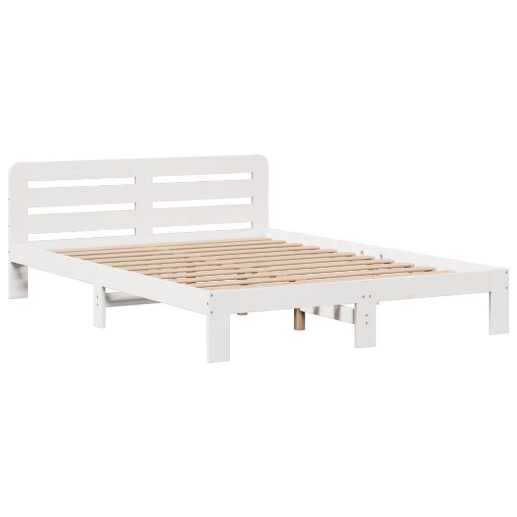 vidaXL Pat cu bibliotecă fără saltea, alb, 160x200 cm, lemn masiv pin