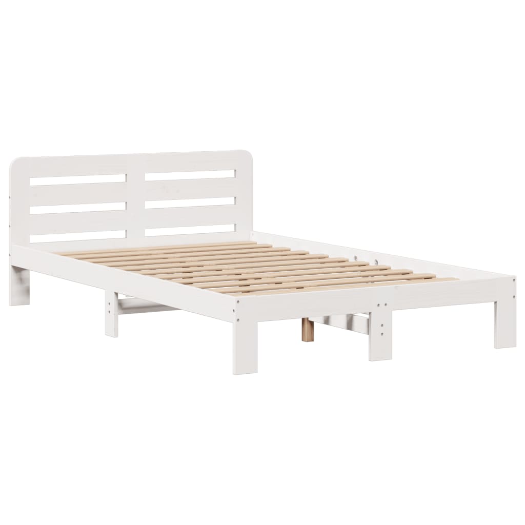 vidaXL Pat cu bibliotecă fără saltea, alb, 135x190 cm, lemn masiv pin vidaXL Pat cu bibliotecă fără saltea, alb, 135x190 cm, lemn masiv pin