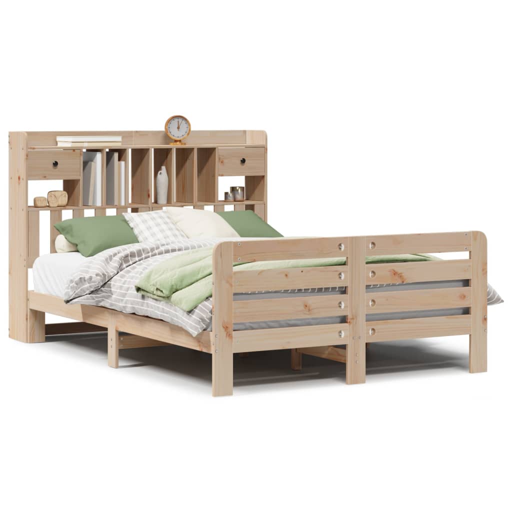 vidaXL Pat cu bibliotecă fără saltea, 140x190 cm, lemn masiv de pin vidaXL Pat cu bibliotecă fără saltea, 140x190 cm, lemn masiv de pin