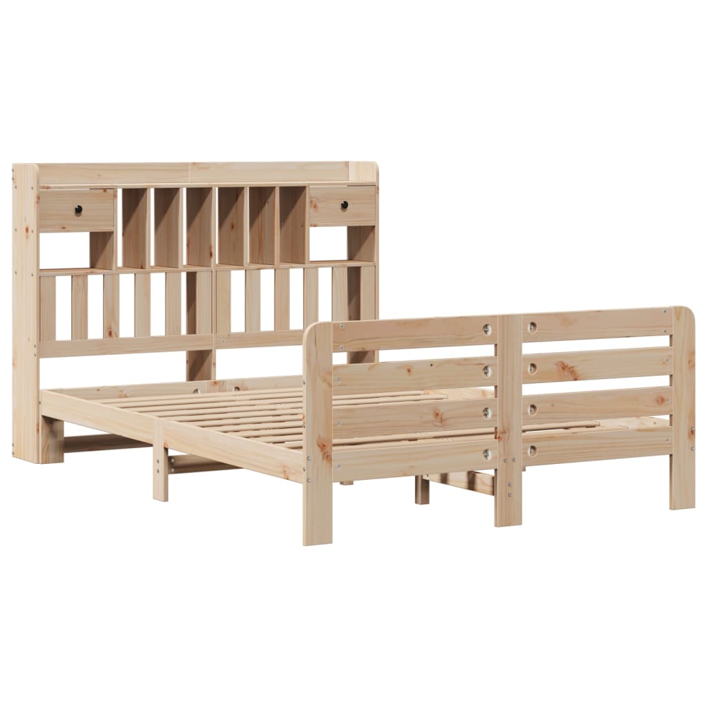 vidaXL Pat cu bibliotecă fără saltea, 140x190 cm, lemn masiv de pin vidaXL Pat cu bibliotecă fără saltea, 140x190 cm, lemn masiv de pin