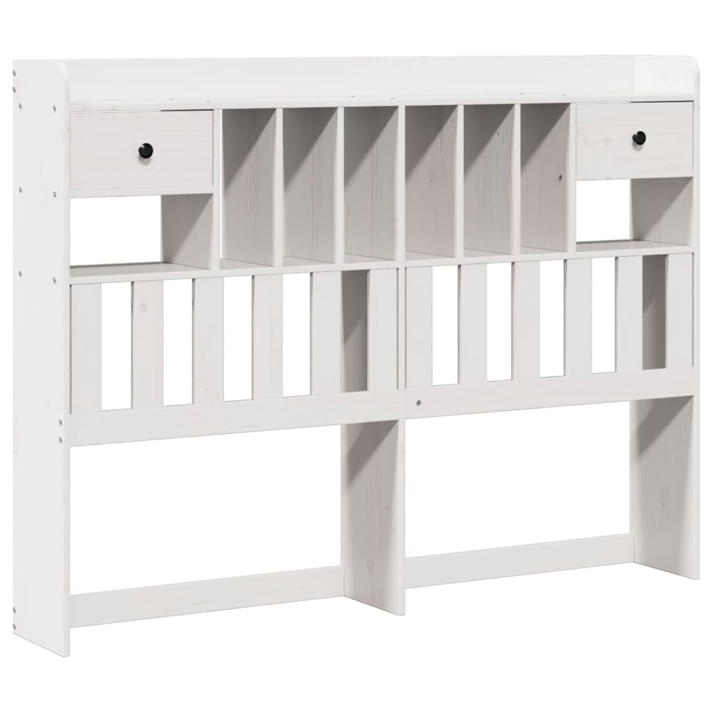 vidaXL Pat cu bibliotecă fără saltea, alb, 140x190 cm, lemn masiv pin