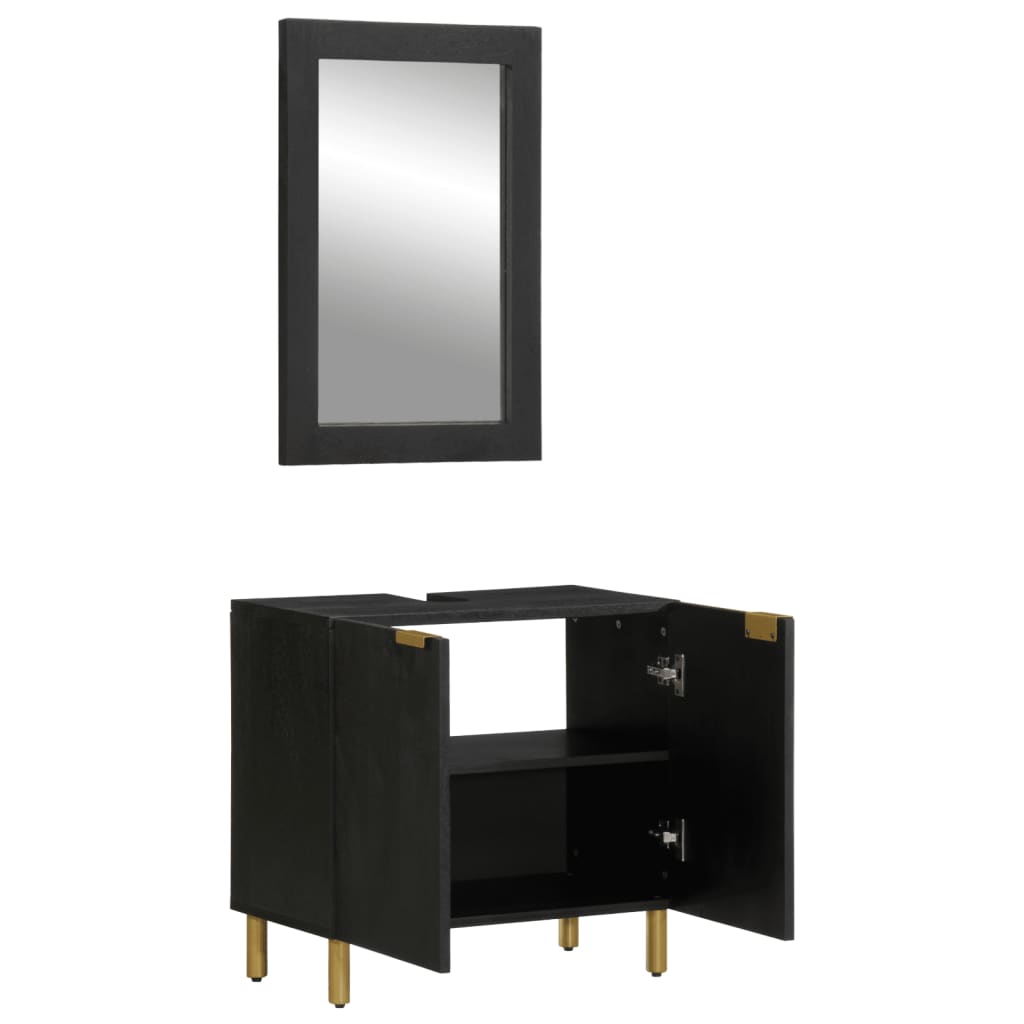 vidaXL Set mobilier de baie, 2 piese, negru, lemn compozit vidaXL Set mobilier de baie, 2 piese, negru, lemn compozit