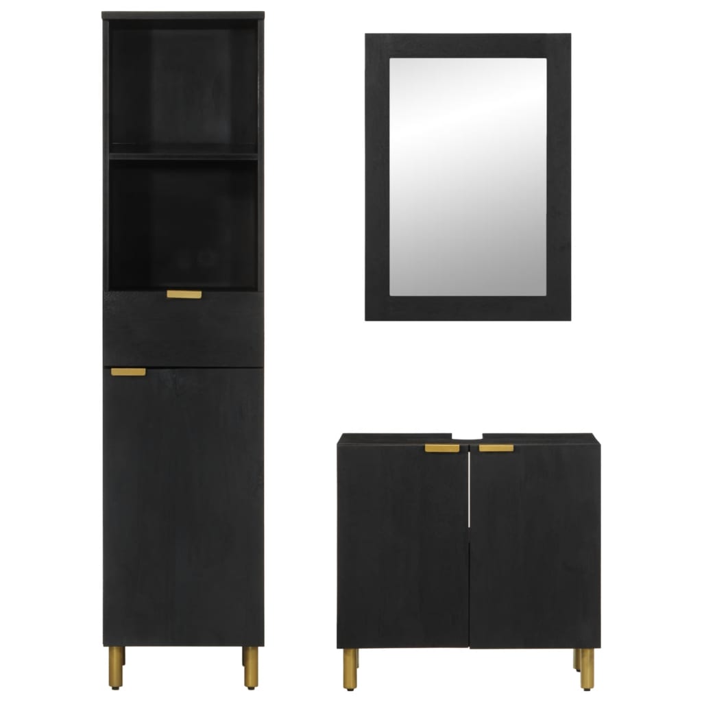 vidaXL Set mobilier de baie, 3 piese, negru, lemn compozit vidaXL Set mobilier de baie, 3 piese, negru, lemn compozit