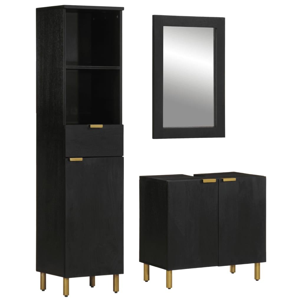 vidaXL Set mobilier de baie, 3 piese, negru, lemn compozit vidaXL Set mobilier de baie, 3 piese, negru, lemn compozit