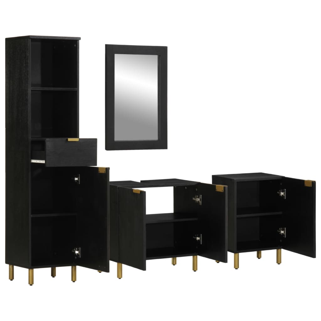vidaXL Set mobilier de baie, 4 piese, negru, lemn prelucrat
