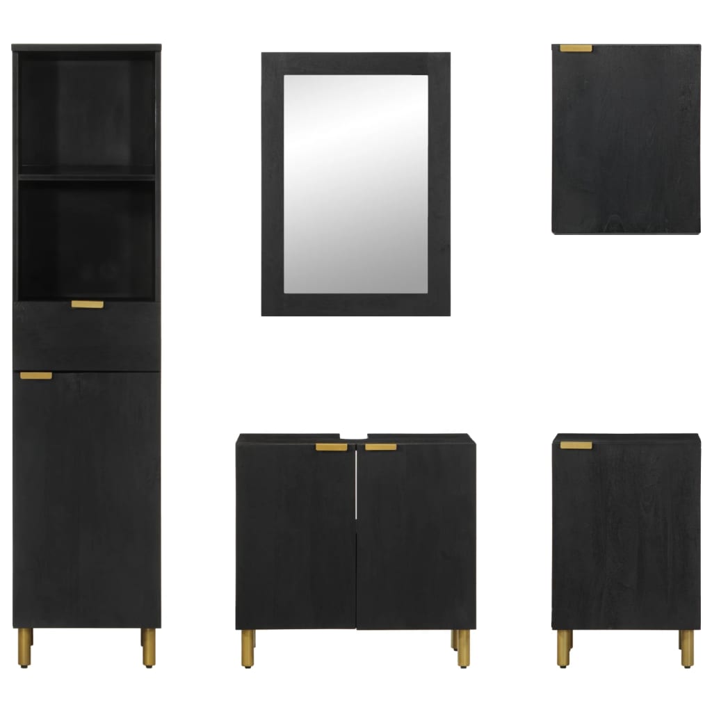 vidaXL Set mobilier de baie, 5 piese, negru, lemn prelucrat