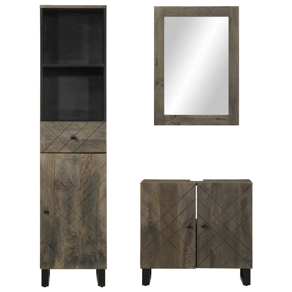 vidaXL Set de mobilier de baie 3 piese din lemn masiv de mango negru