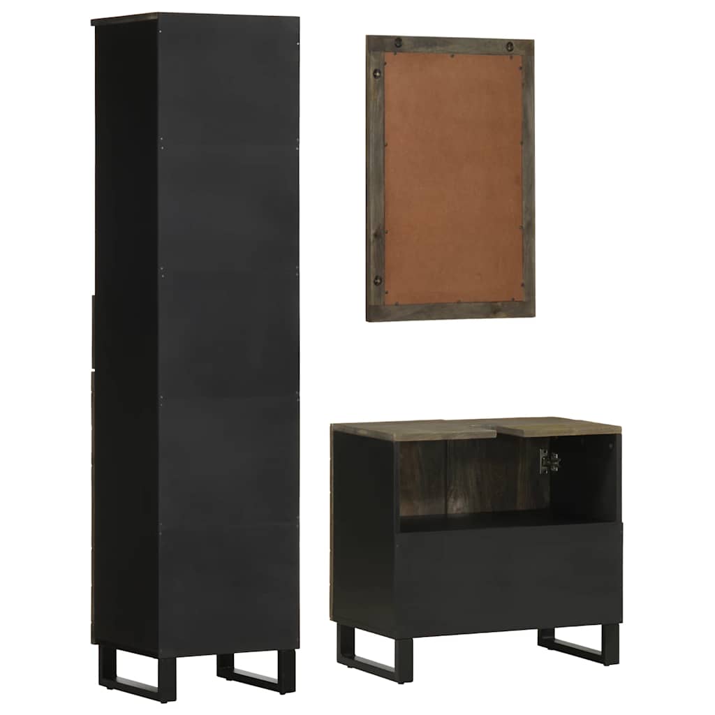 vidaXL Set de mobilier de baie 3 piese din lemn masiv de mango negru