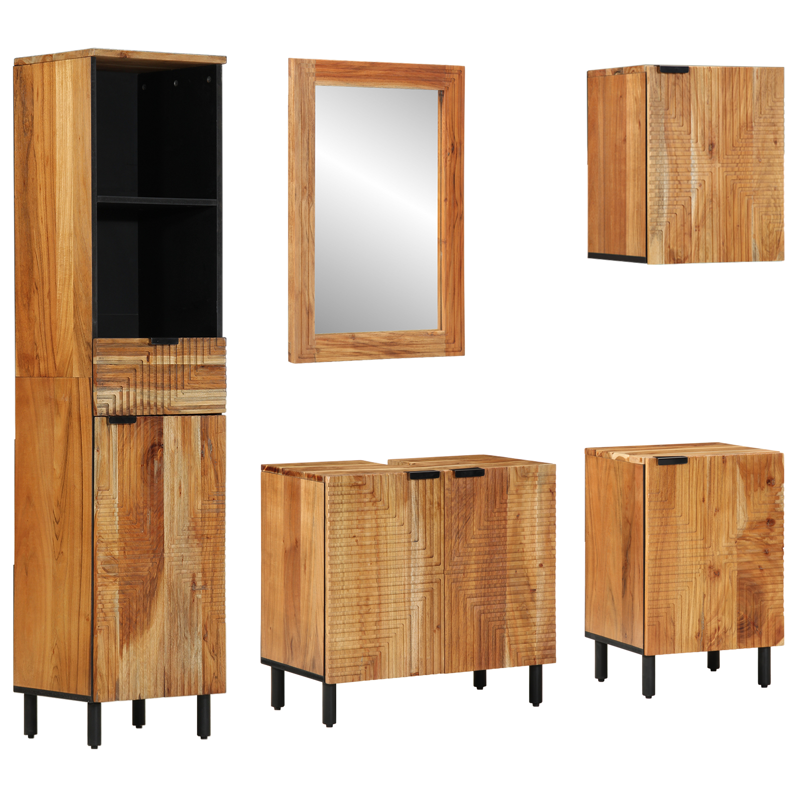 vidaXL Set mobilier baie cinci piese din lemn masiv de acacia vidaXL Set mobilier baie cinci piese din lemn masiv de acacia