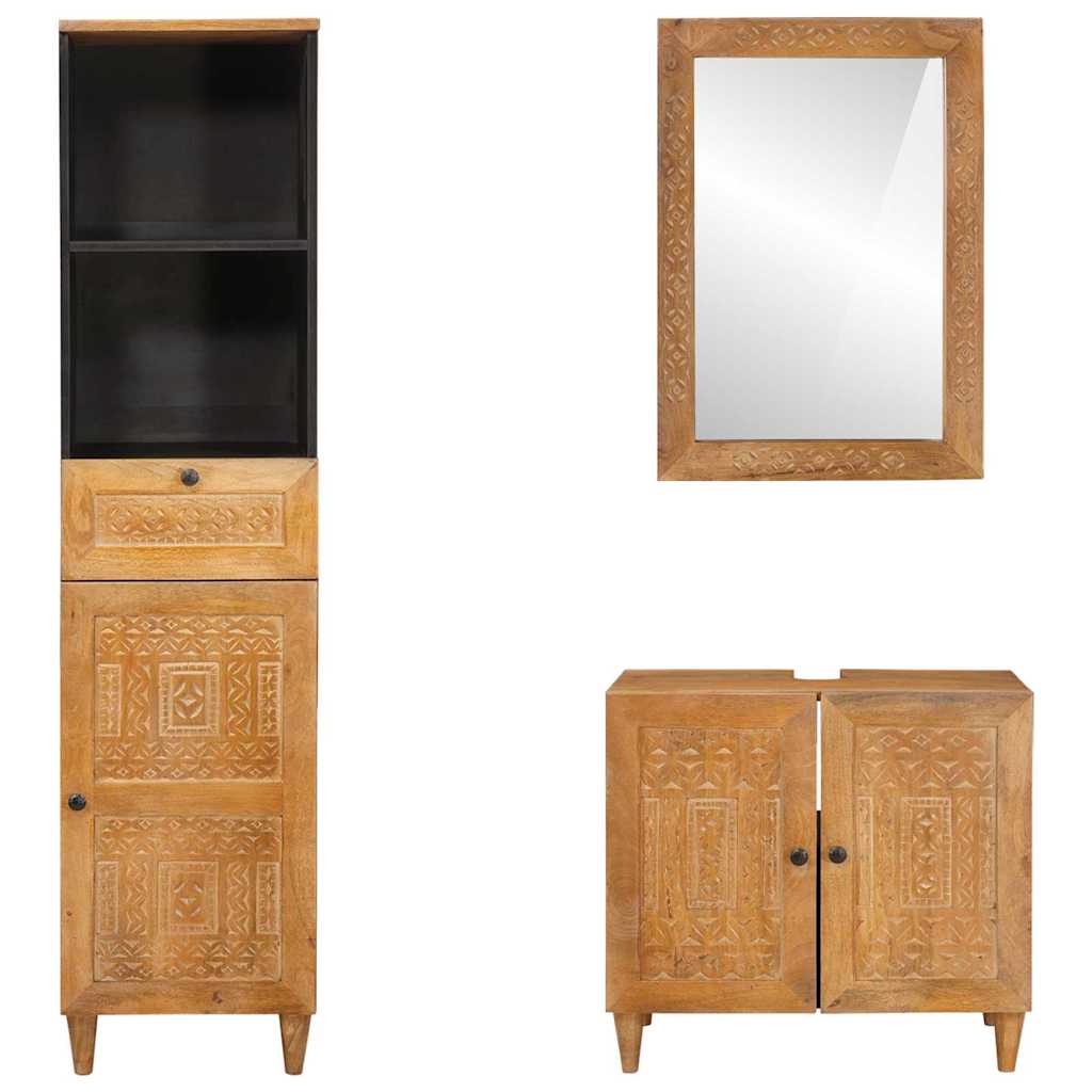 vidaXL Set de mobilier pentru baie 3 pcs Maro Lemn masiv de mango