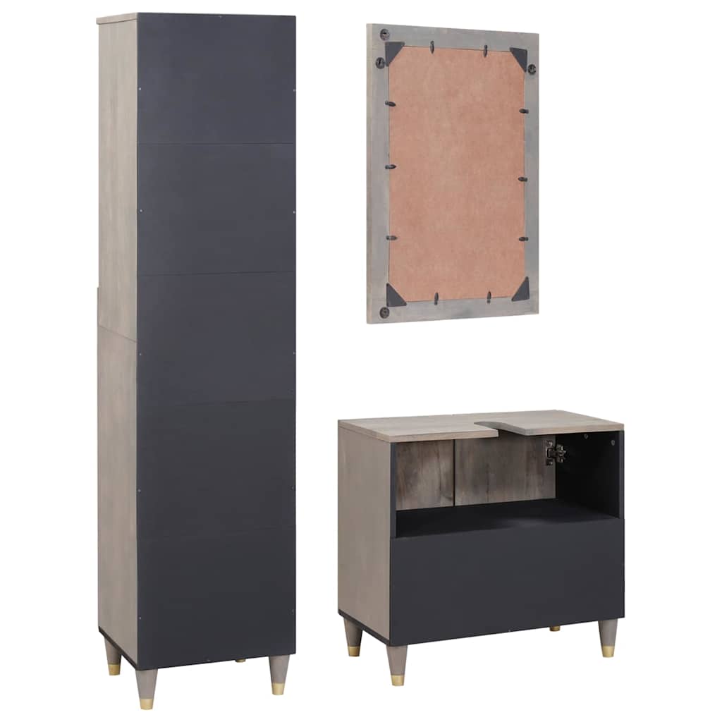 vidaXL Set dulap baie cu sertar cu ușă 3 pcs Gri Lemn de mango solid