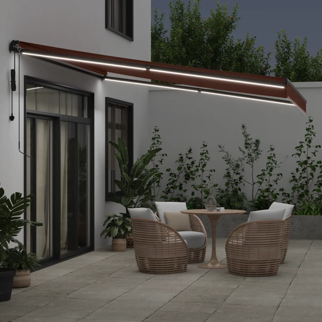 vidaXL Copertina retractabilă automat cu LED-uri, maro, 400x300 cm
