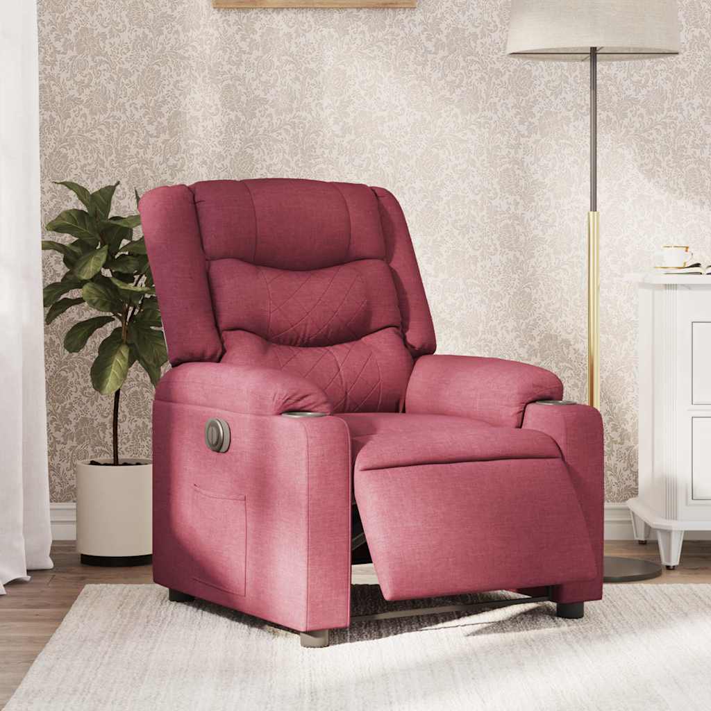 vidaXL Fotoliu rabatabil electric, roșu vin, material textil