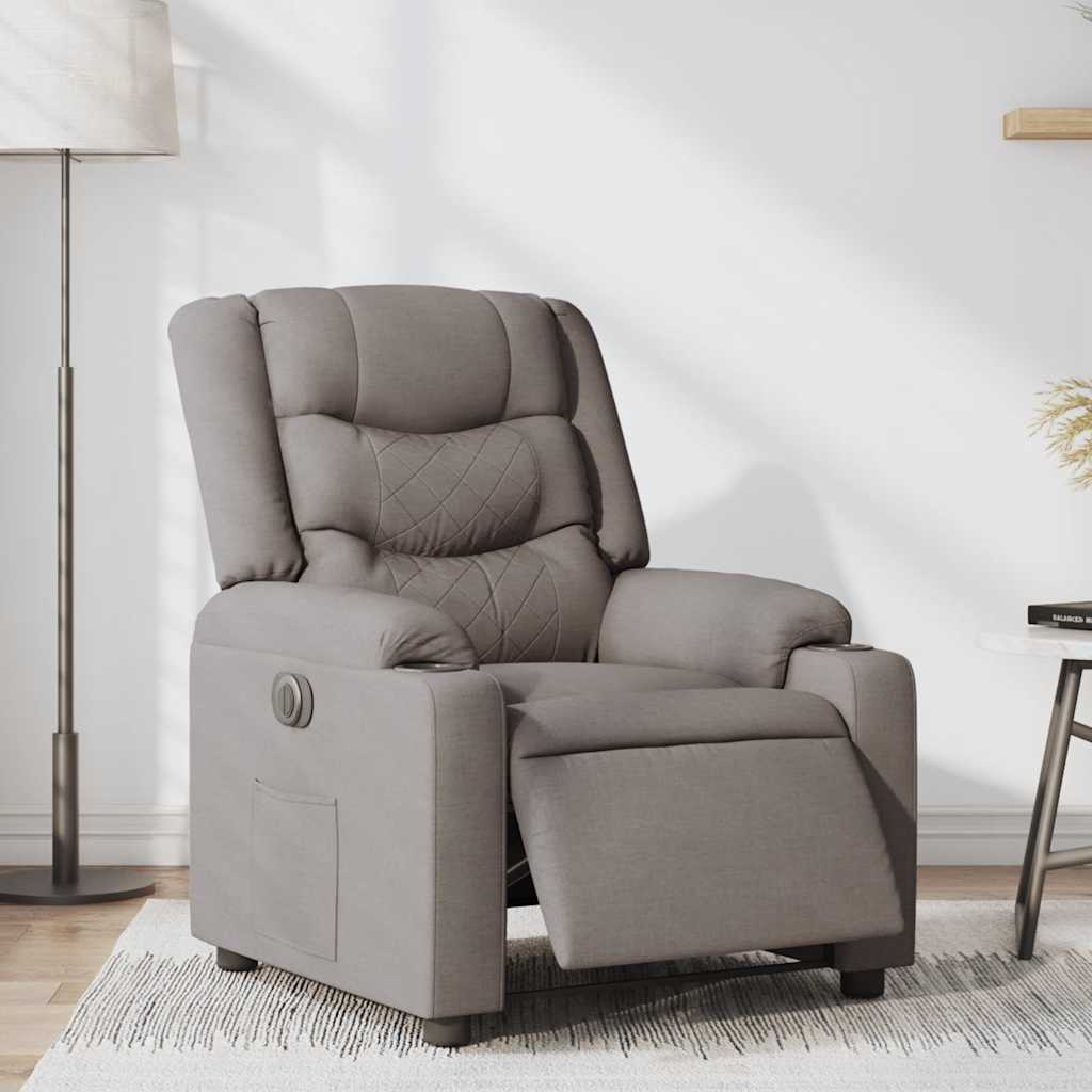 vidaXL Fotoliu rabatabil electric, gri taupe, material textil